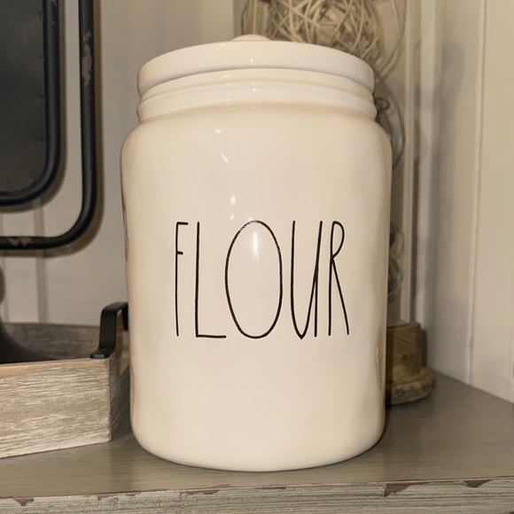 RAE DUNN Artisan Magenta White Ceramic ‘Flour’ Canister Cookie Jar Container - Picture 1 of 16